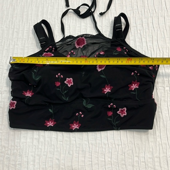 Torrid Black Floral High Neck Bikini Top embroidered floral mesh size 0 large 12 - Picture 3 of 8